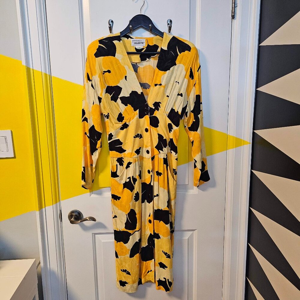 Bold Vintage Canadian Black and Yellow Floral Sundress